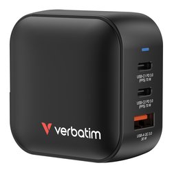 Caricabatterie USB Type-A, USB Type-C 70W GaN Triple Black 32229