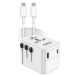 Adattatore da viaggio con cavetto USB C Australia, Europa, Regno Unito, USA 110-240V Bianco CC 9602USBC