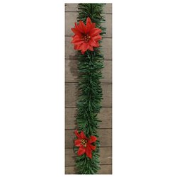 Ghirlanda Natale con fiori rossi (250cm) Verde 216726