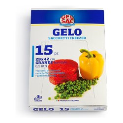 Sacchetti congelatore 15 pz 29x42 cm con laccetti GELO Trasparente azzurro 504084