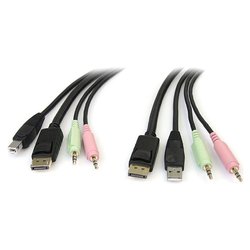 Kvm switch Displayport Usb 4in1 con Audio e Microfono Black DP4N1USB6