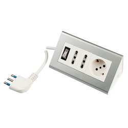 Multipresa tavolo 3 uscite con interruttore 10/16A Bianco e Argento PP2590