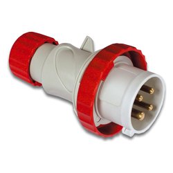 Spina elettrica 3P+T 16A CEE IP67 cavo assiale rosso e bianco 70164