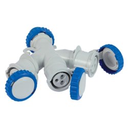 Adattatore con spina Cee 220V 3 prese 2P+T 16A CEE IP67 Blu e Bianco 73120