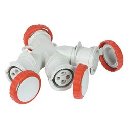 Adattatore con spina Cee 380V 3 prese 3P+T 16A CEE IP67 Rosso e Bianco 73140