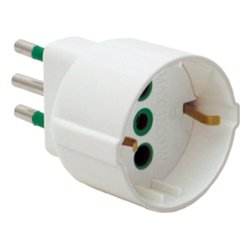 Adattatore con spina italiana 10A 1 presa 2P+T 16A std tedesco Bianco 82120
