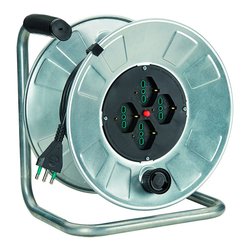 Avvolgicavo elettrico (25m; H05VV-F 3x1,5 mmq) 4P e disgiuntore termico GOLIA METAL Zincato 14560