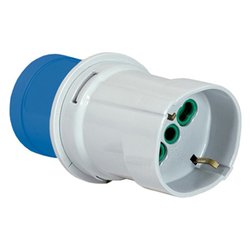 Adattatore con spina Cee 220V 1 presa 2P+T 16A pluri std italiano e tedesco Blu e Bianco 73100