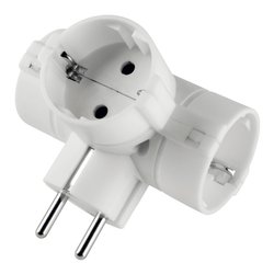 Adattatore con spina Schuko 3 prese 2P+T 16A std tedesco terra laterale Bianco PP2350