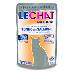 Pezzetti gelatina gatti LECHAT NATURAL tonno e salmone Busta 80 gr 0672