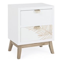 FOLIUM Comodino 2 Cassetti Bianco e Legno chiaro Mobile KIT (45x30x60cm)