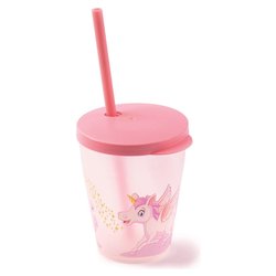 Bicchiere con cannuccia (385ml) Unicorno Rosa 000853
