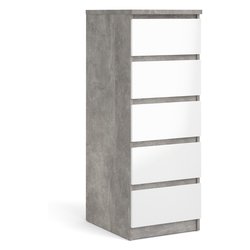 NAIA Cassettiera 5 Cassetti Ossido cemento e Bianco lucido (40cm) Mobile KIT
