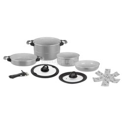 Batteria pentole Alluminio ceramicato 8 pz FUSION Popote da Campeggio impilabili Cromo satinato 0806050N