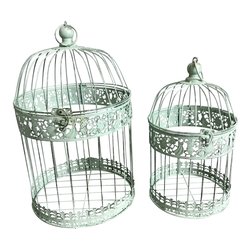 Gabbia uccelli Set 2 pz Verde salvia anticato
