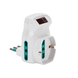 Adattatore con spina italiana 10A e interruttore 3 prese 2P+T 10/16A bipasso italiano Bianco 87317