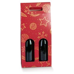 Confezione Natale (2 bottiglie) (18x9x38,5cm) Rosso e Oro 39204P