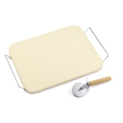 Pietra pizza (38x30cm) con supporto e rotella taglio 103038