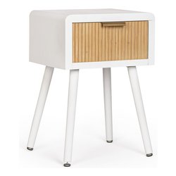 CHARLEY Comodino 1 Cassetto Bianco e Naturale (40x30x57cm)